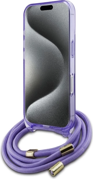Mbështjellës Guess Crossbody Cord Script MagSafe për iPhone 16, Vjollcë