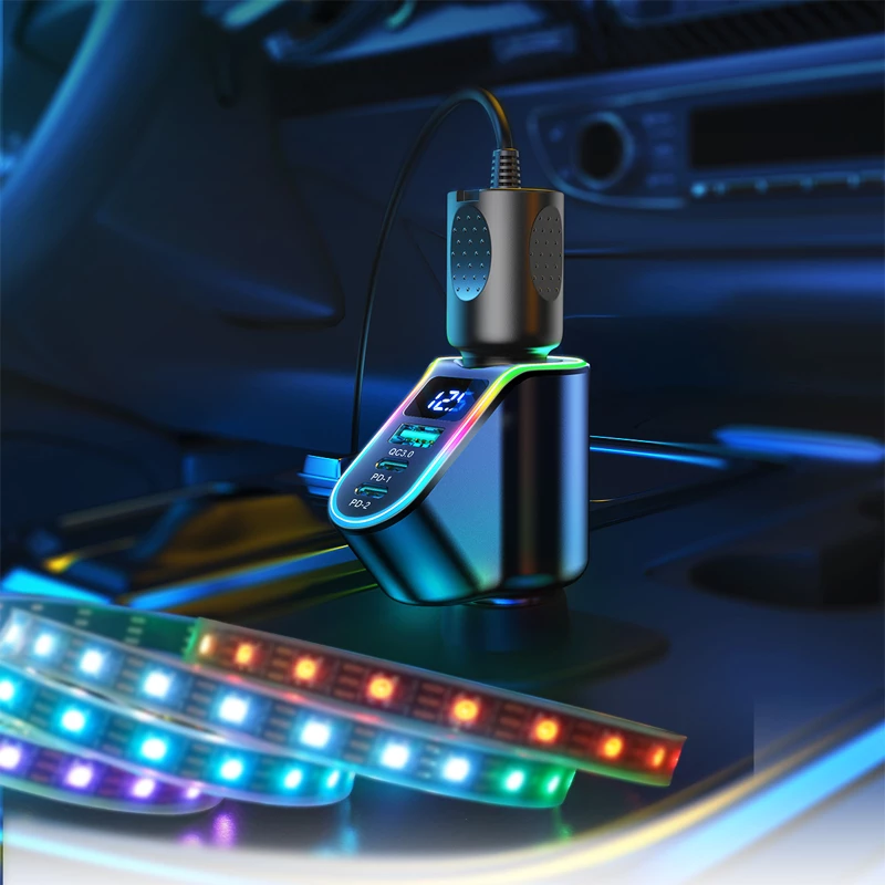 Karikues veture Joyroom JR-CL21, 150W, 3 porta (USB-A QC3.0, 2x USB-C PD3.0), LED, zi