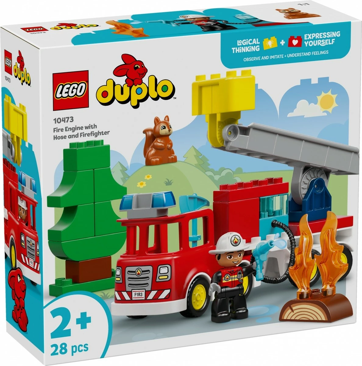 Set blloqe ndërtimi, LEGO DUPLO, 10473, kamion zjarrfikës me zorrë dhe figurë zjarrfikësi, 28 pjesë