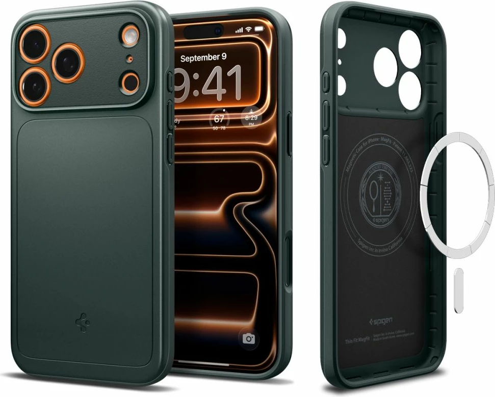 Mbështjellës Spigen Thin Fit MagSafe për celular Apple iPhone 17 Pro Max, poli-karbonat ultra-i hollë, MagSafe, mat, Green