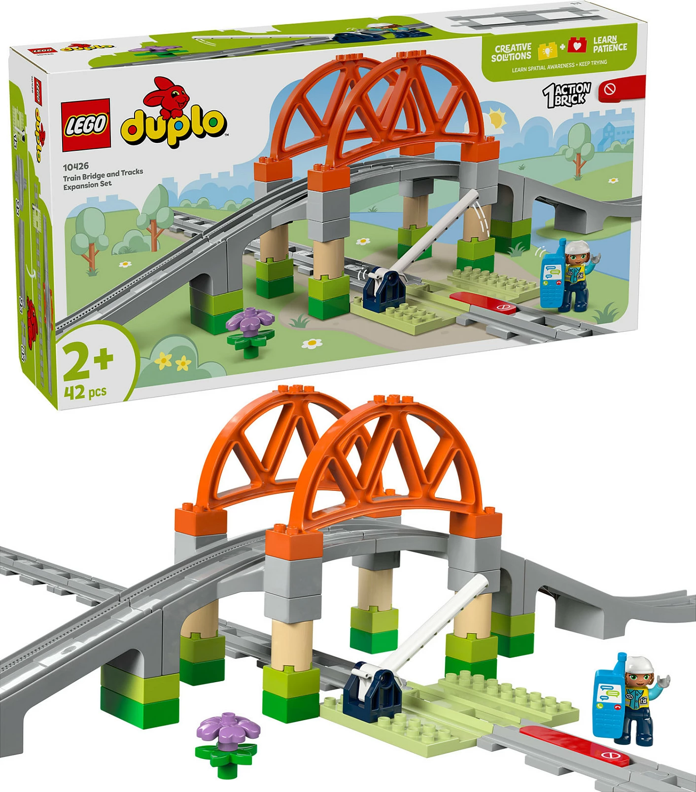 Set ndërtimi LEGO DUPLO 10426, ura treni dhe shina, 42 pjesë, multikolor