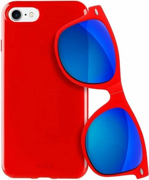 Set mbështjellës silikoni + syze të palosshme Puro Sunny Kit IPC747SUNNYKIT1RED për iPhone 7/8, e kuqe