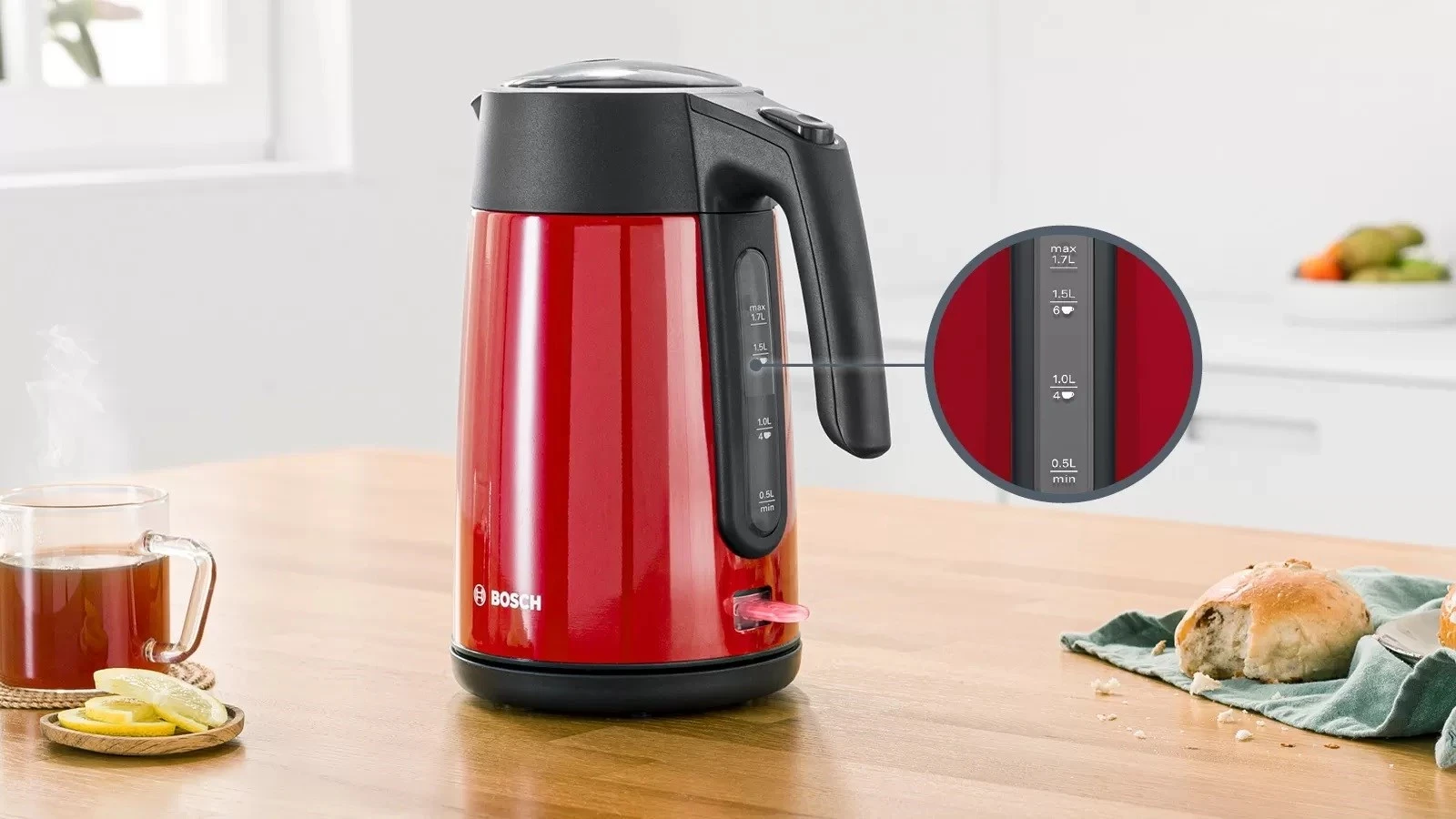 Vluese uji Bosch TWK7L464, 1.7L, 2400W, e kuqe