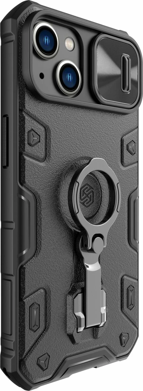 Mbështjellës Nillkin CamShield Armor Pro për iPhone 14 Plus, me mbrojtës kamere, mbajtëse unaze, i zi