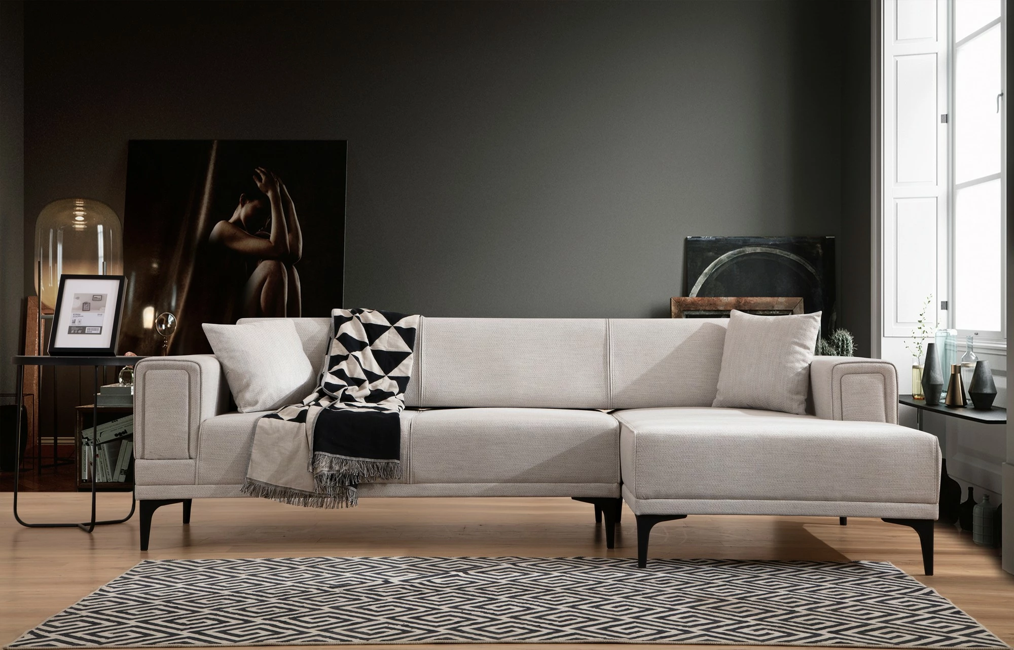 Kënd-sofë krevate Atelier del Sofa, Horizon, kënd i djathtë, ngjyrë ecru
