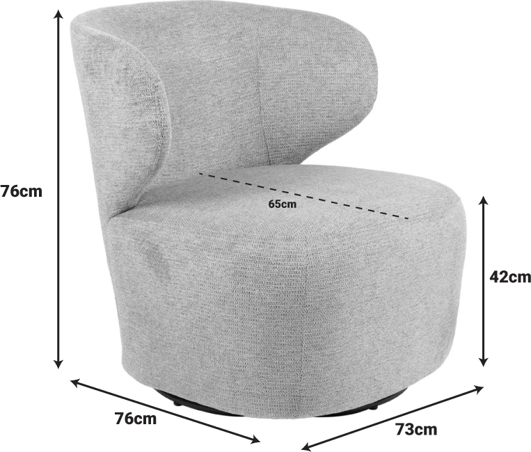Karrige me krahë rrotulluese Marelia, material stof, ngjyrë gri, 73x76x76cm