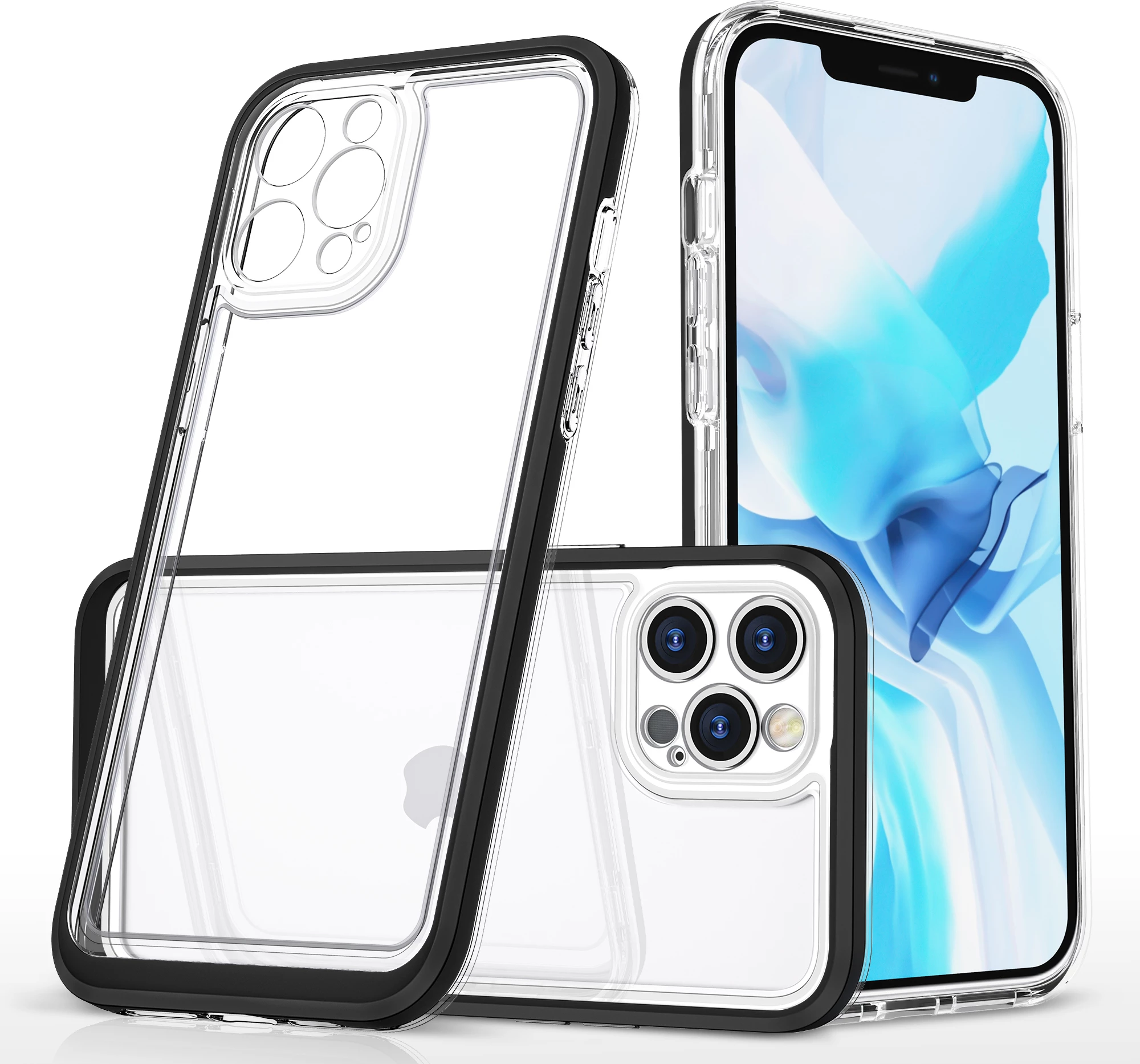 Mbështjellës Hurtel Hybrid Armor Clear 3in1 për iPhone 12 Pro Max, i tejdukshëm me kornizë të zezë