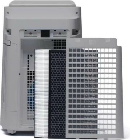 Pastrues ajri Sharp UA-HD50E-L, me jonizim Plasmacluster dhe lagështim, 38 m², 3-fish filtër HEPA, depozitë uji 2.5 L, gri