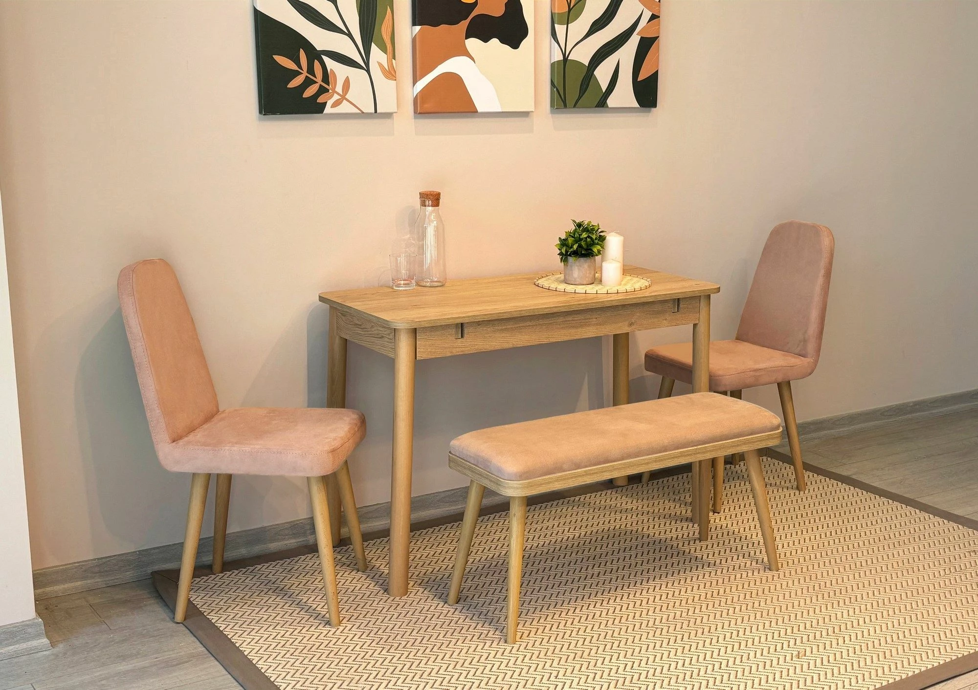 Set tavoline me karrige, zgjatues, 4 pjesë, Skye Decor, Vina Mini 01 0900, ngjyrë lis dhe gur