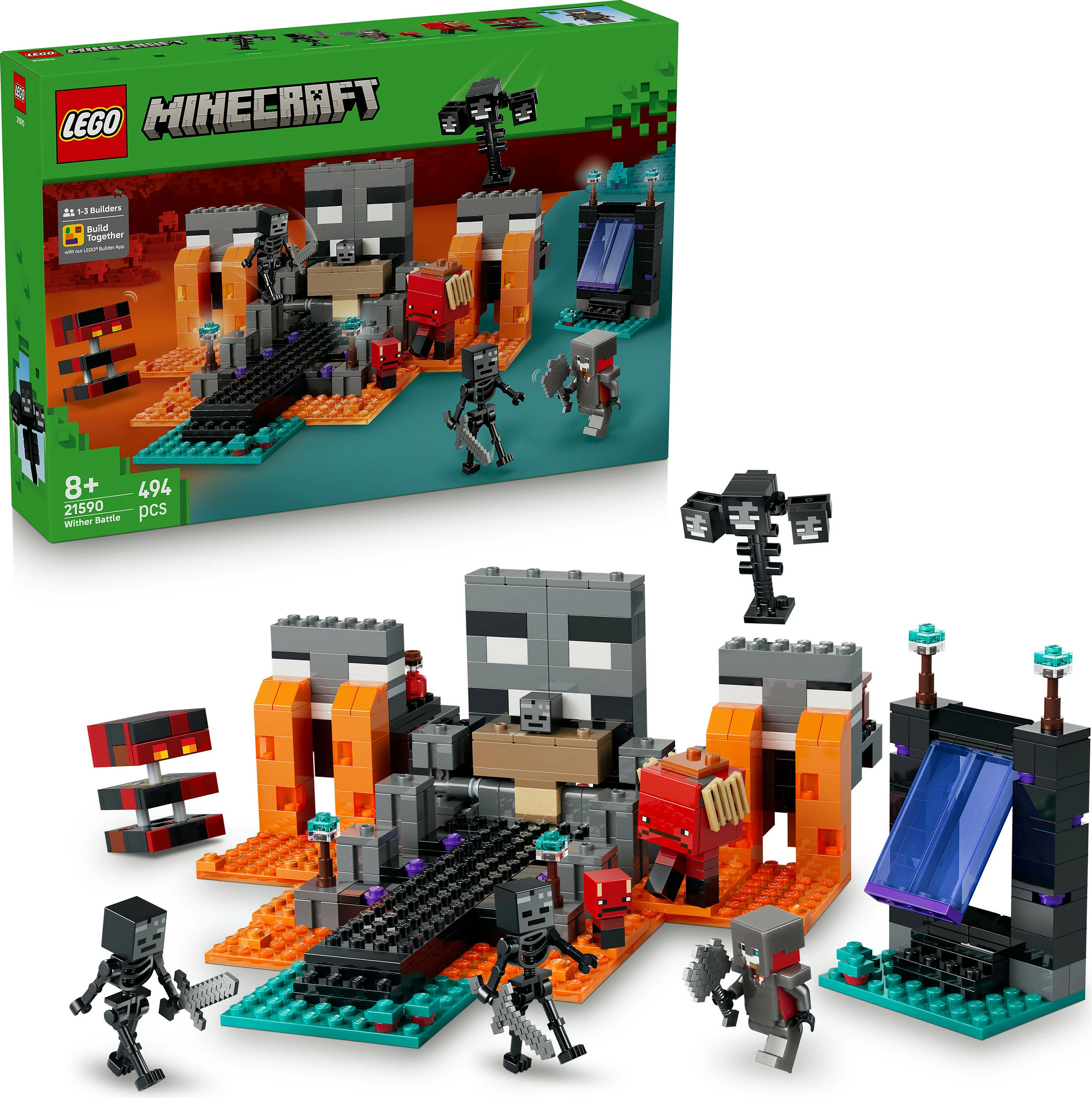 Set ndërtimi LEGO Minecraft Wither Battle 21590, 494 copë, 7 figura, shumëngjyrësh