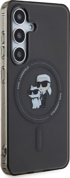 Mbështjellës Karl Lagerfeld Karl&Choupette Glitter MagSafe për Samsung Galaxy S24, i zi