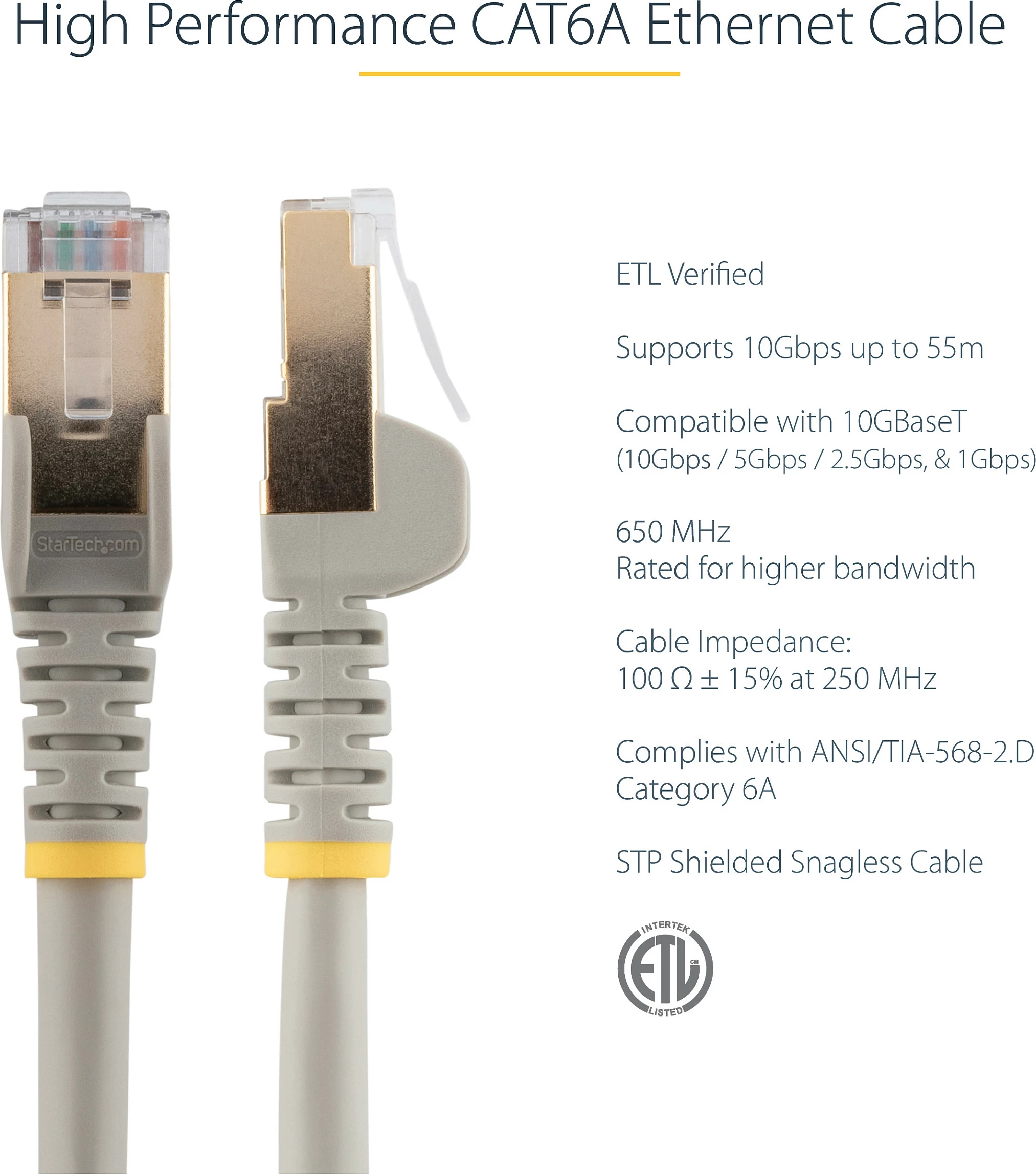 Kabllo rrjeti StarTech Cat6a 3m, 10Gbps, STP U/FTP, PoE 100W, RJ45-RJ45, gri