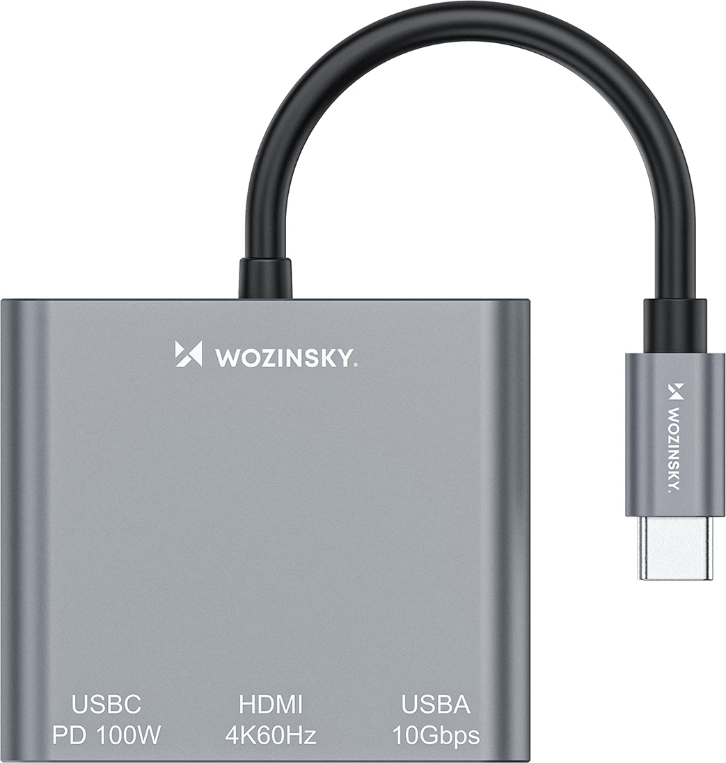 Hub USB-C Wozinsky WHCH-01 PD 100W HDMI 4K@30Hz USB-A 10Gbps, gri