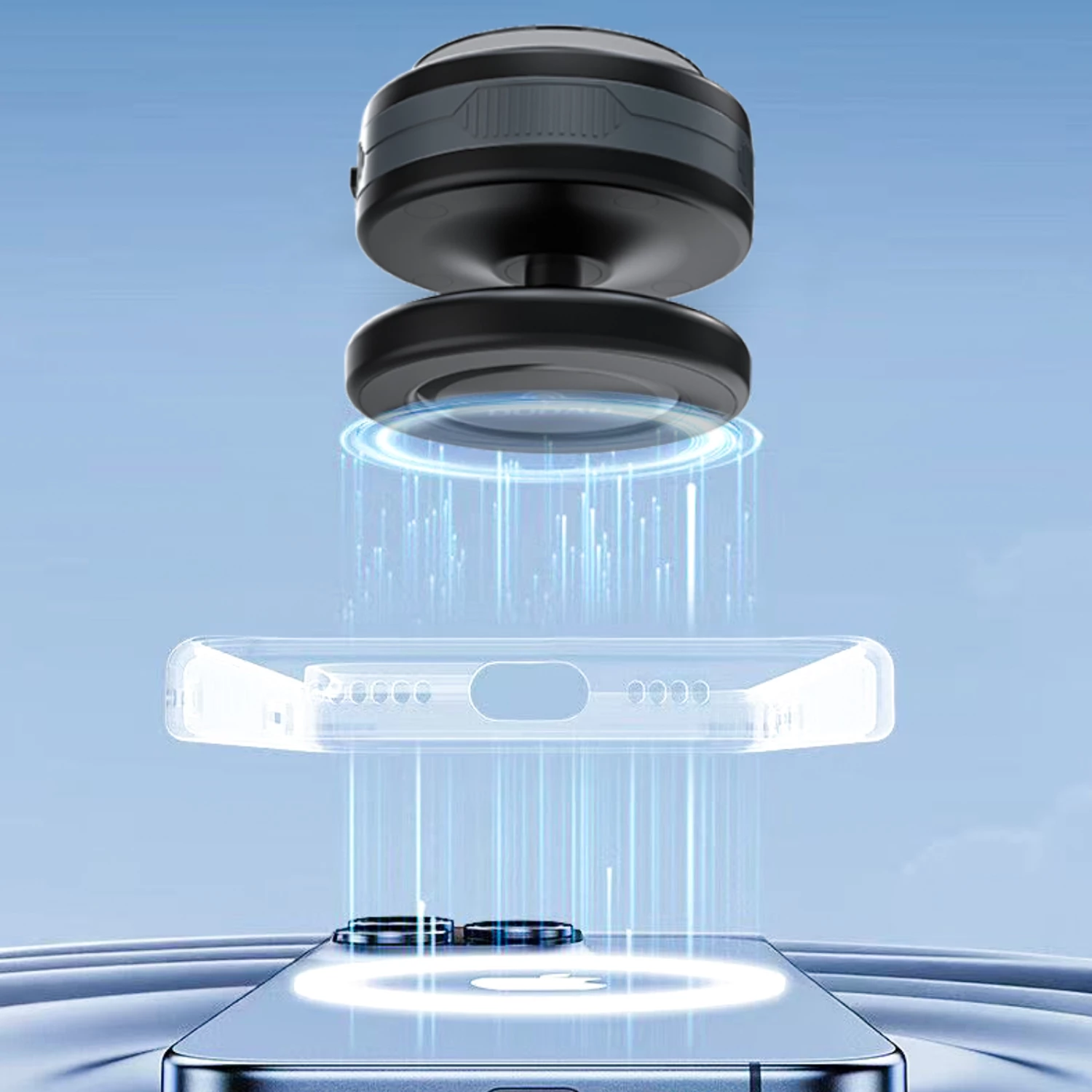 Mbajtës makine me karikues wireless 15W, Dudao F24MAX, MagSafe, kupë thithëse automatike, USB-C, i zi