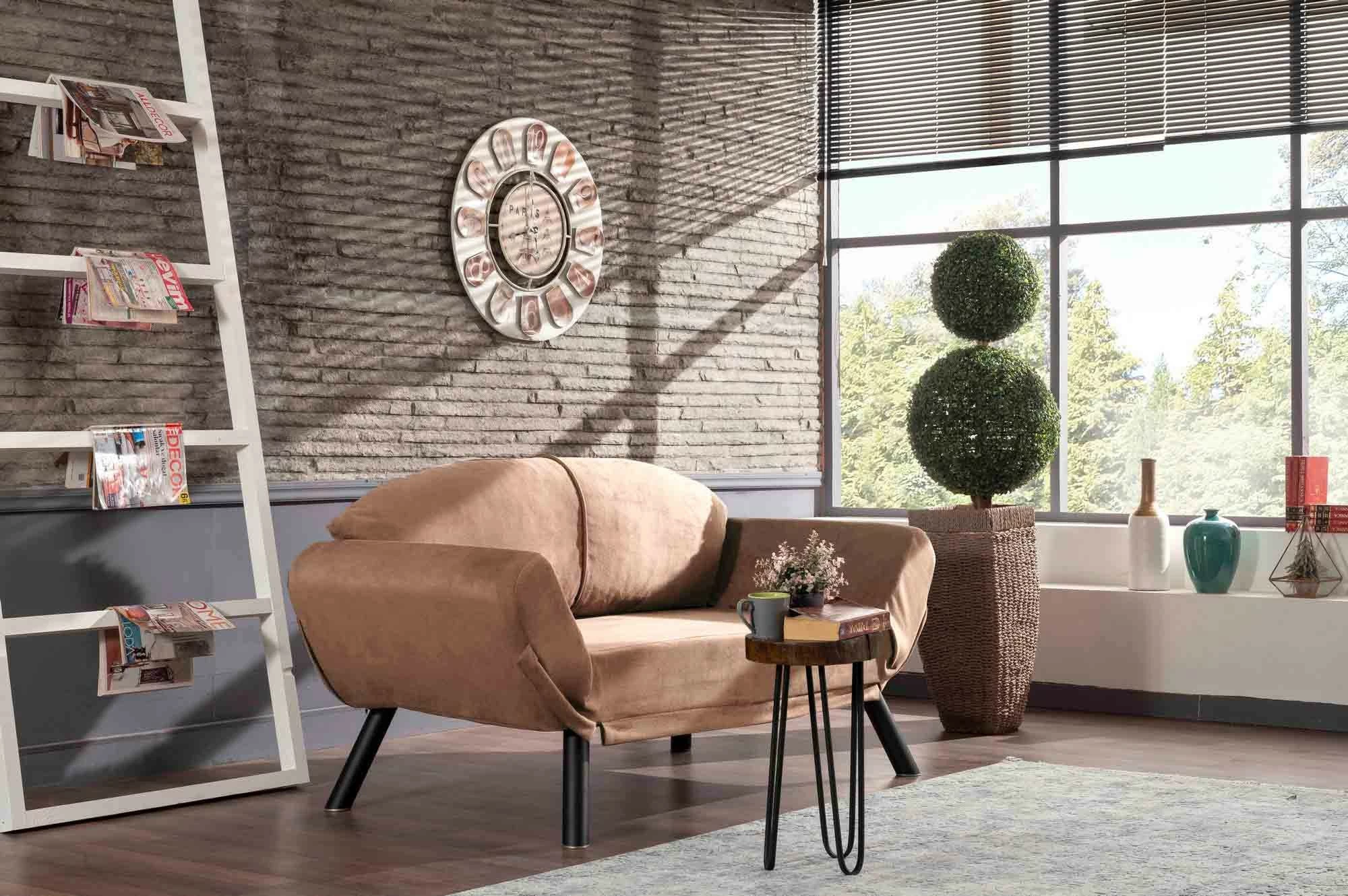 Divan-krevat dy vendësh, Genzo, ngjyrë kafe e çelët