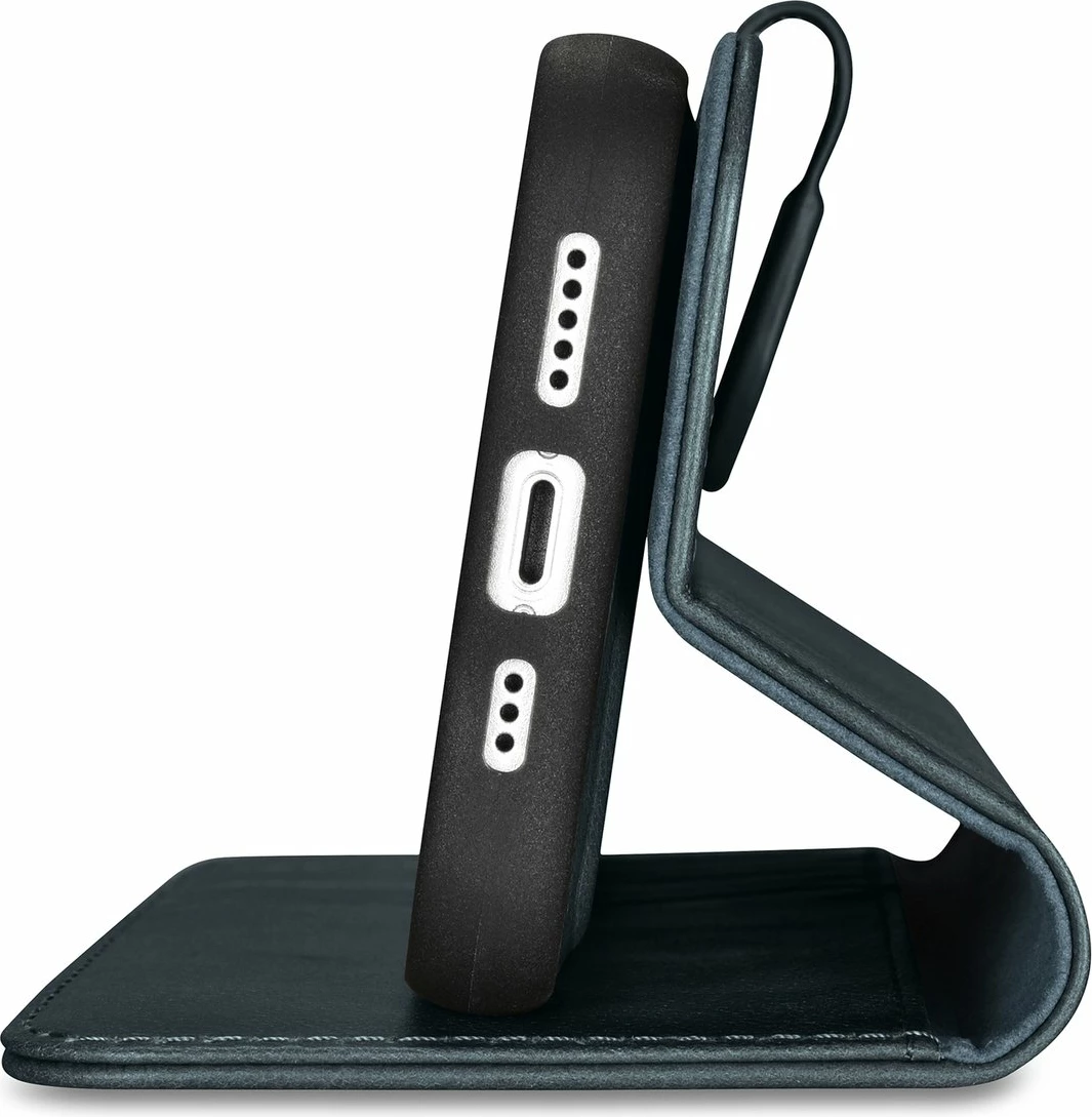 Mbështjellës iCarer Oil Wax Wallet Case 2in1 për iPhone 14, lëkurë natyrale, Anti-RFID, Blu