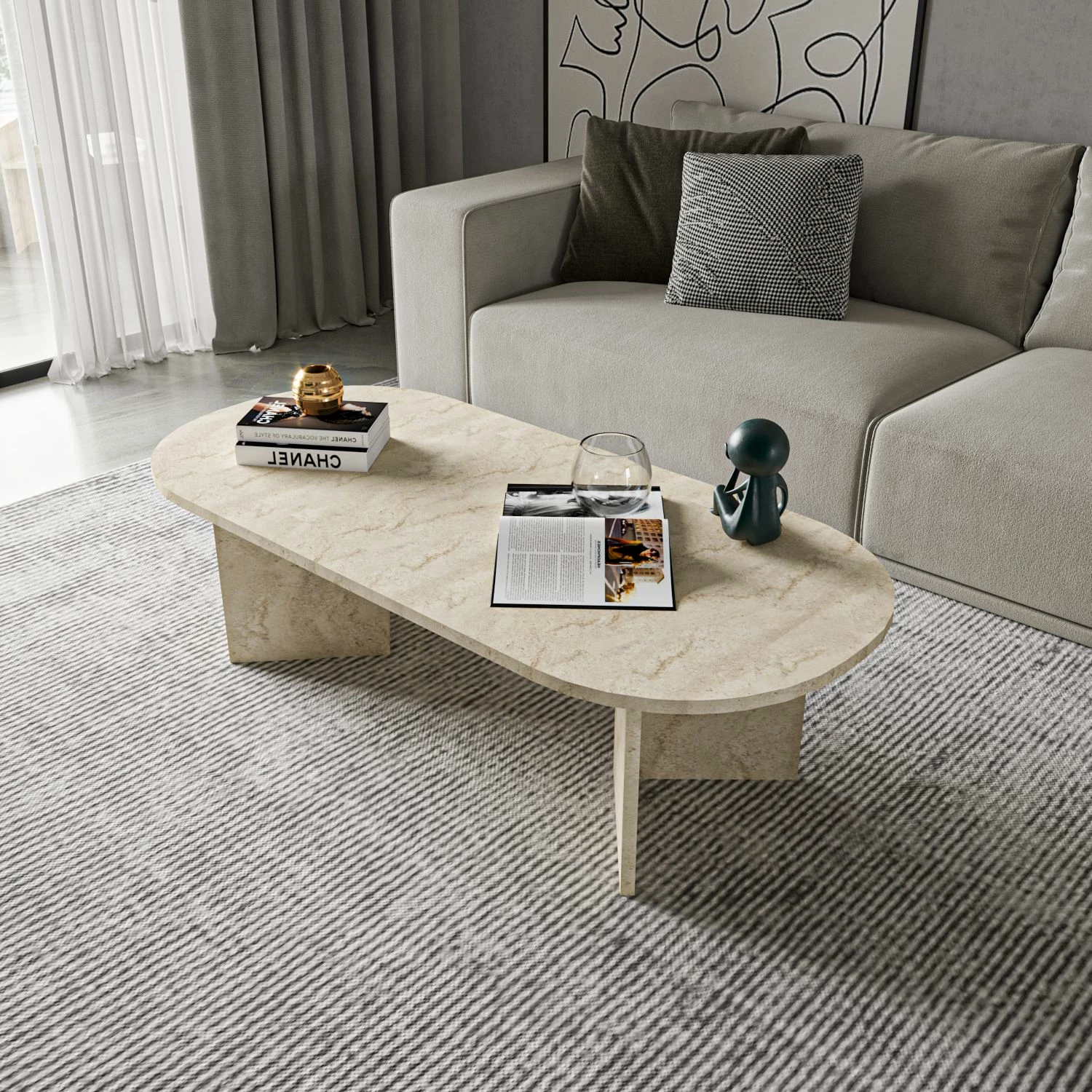 Tavolinë kafeje Skye Decor, Diana Elips, ngjyrë travertine