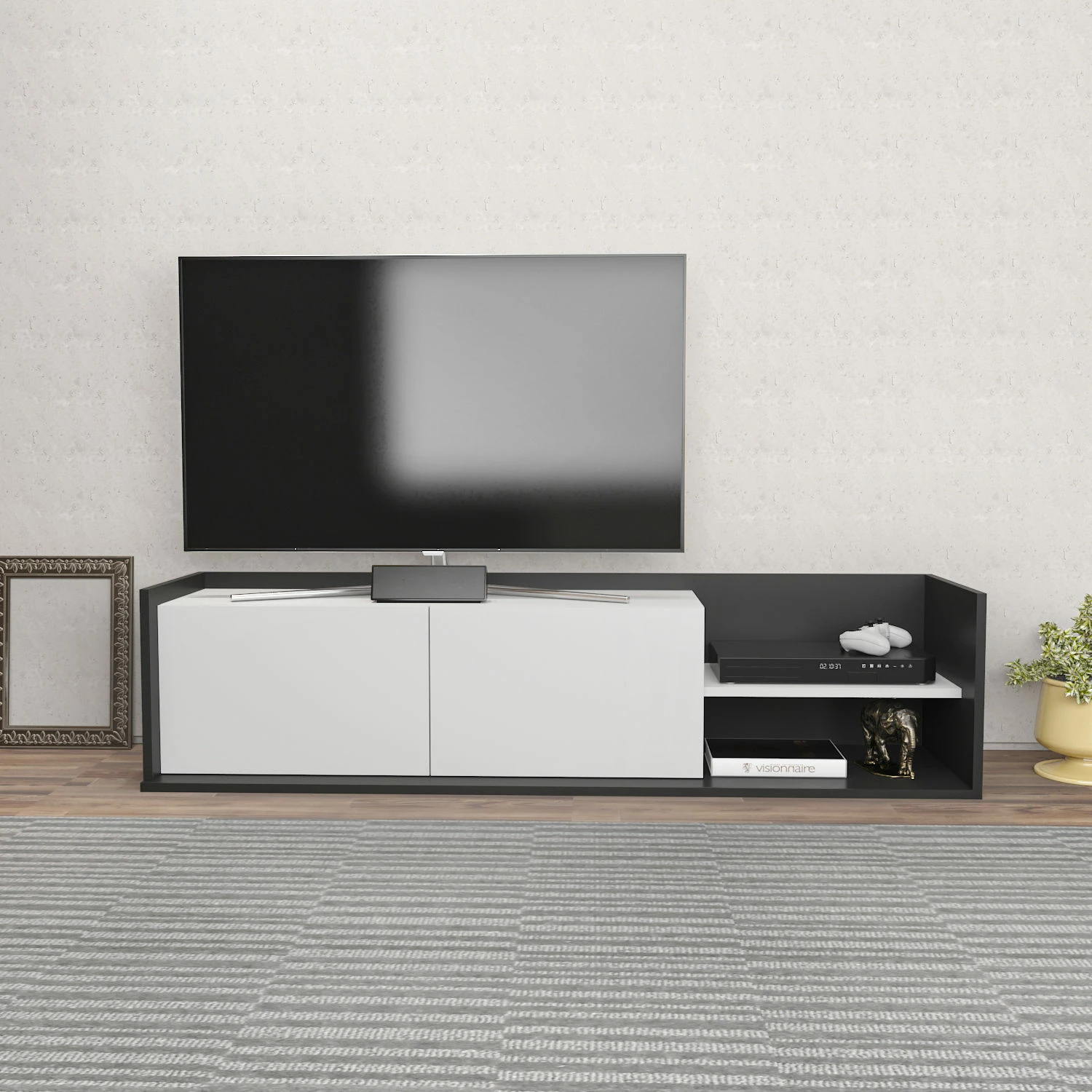 Komodë për TV Hanah Home, Krog, antracit, e bardhë