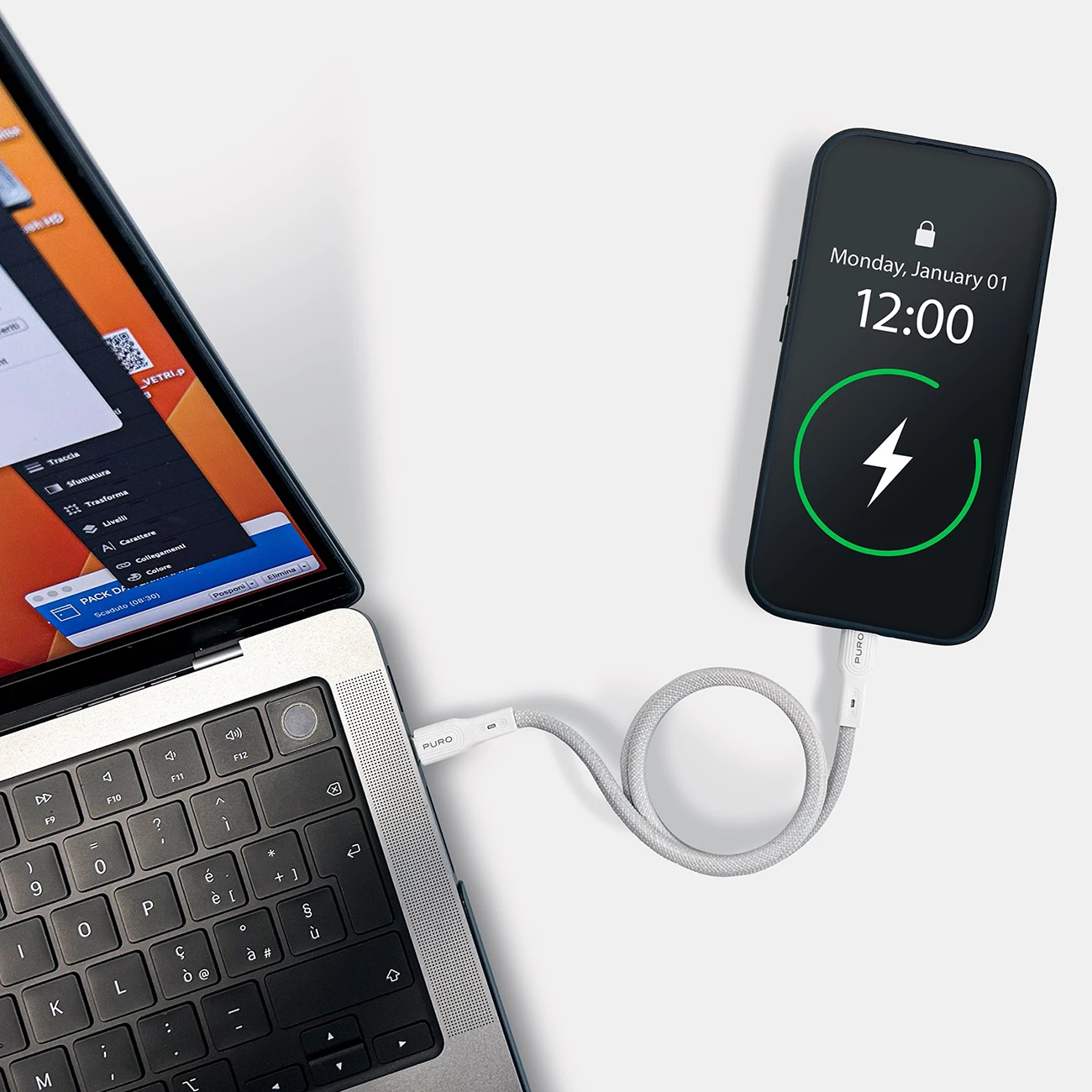 Kabllo magnetike USB-C në USB-C Puro Magnetic, 1m, 60W, USB 3.2, Bardhë