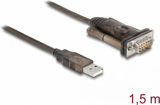 Adapter DeLOCK USB 2.0 Type-A në Serial RS-232 DB9, 1.5m, PL-2303 GS, i zi