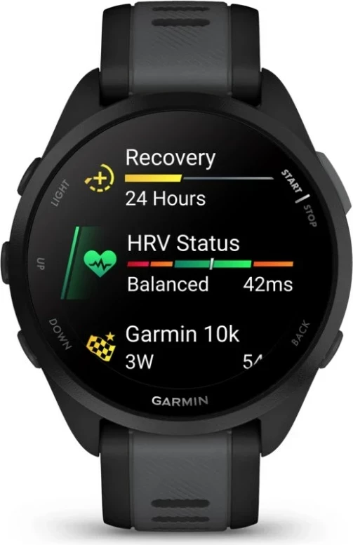 Smartwatch Garmin Forerunner 165, 1.2" AMOLED, GPS, i zi me rrip argjendi