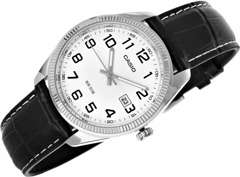 Orë dore për meshkuj Casio MTP-1302PL-7BVEF, argjend me rrip të zi