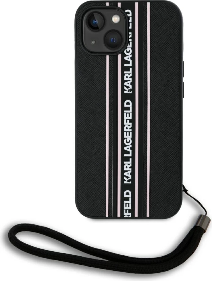 Mbështjellës Karl Lagerfeld Saffiano Athleisure Stripes Cord për iPhone 15, Rozë