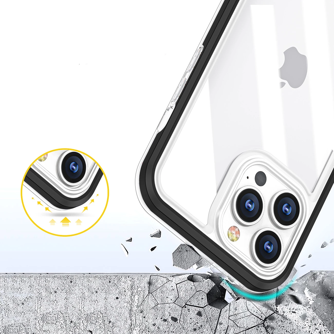 Mbështjellës Hurtel Clear 3in1 për iPhone 14 Plus, kornizë e zezë, transparent