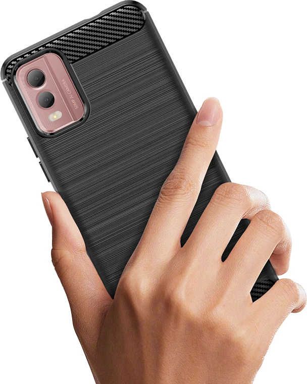 Mbështjellës Hurtel Carbon Case për Nokia C32, silikon, i zi