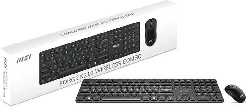 Set tastierë + maus wireless MSI FORGE K210, Full-size (100%), mekanike, USB dongle, 1600 DPI, e zezë