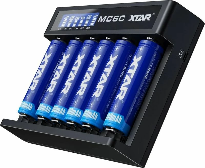 Karikues baterish XTAR MC6C, i zi, 6 vende