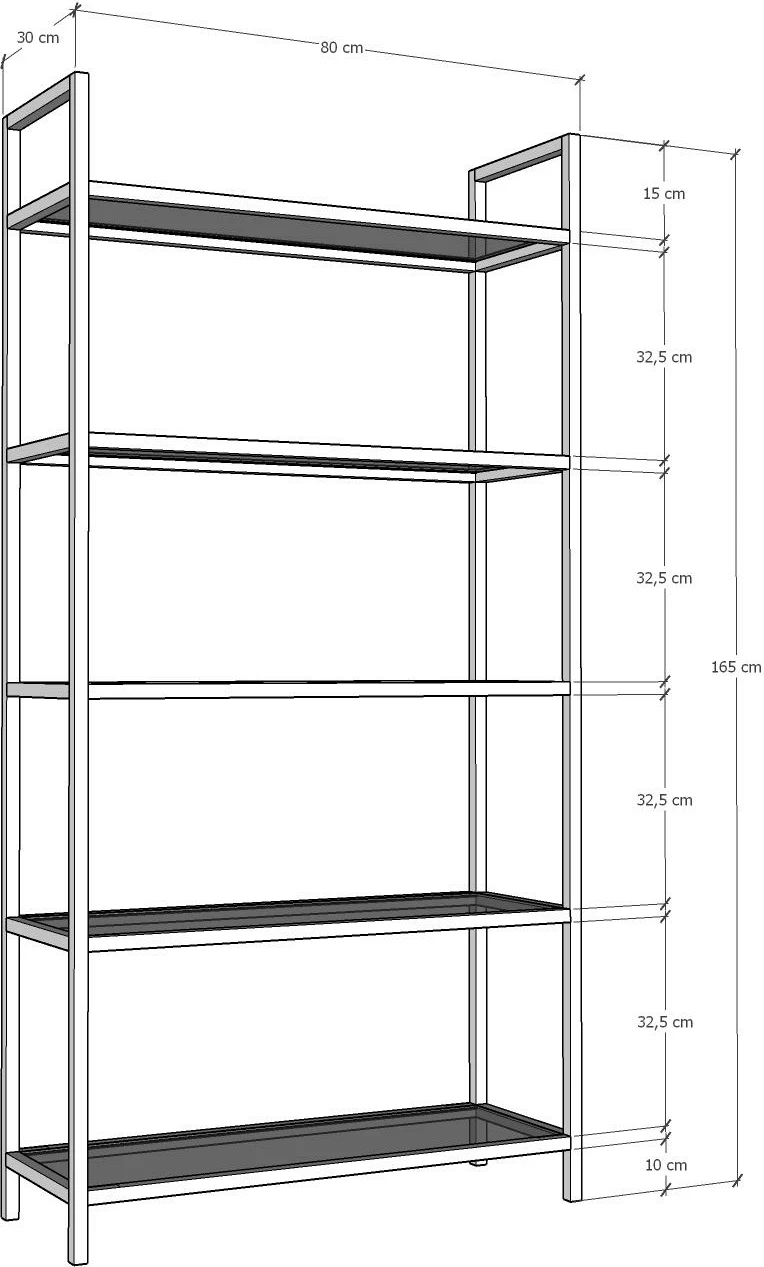 Raft librash Hanah Home, K100, ngjyrë e zezë, 80x165x30 cm