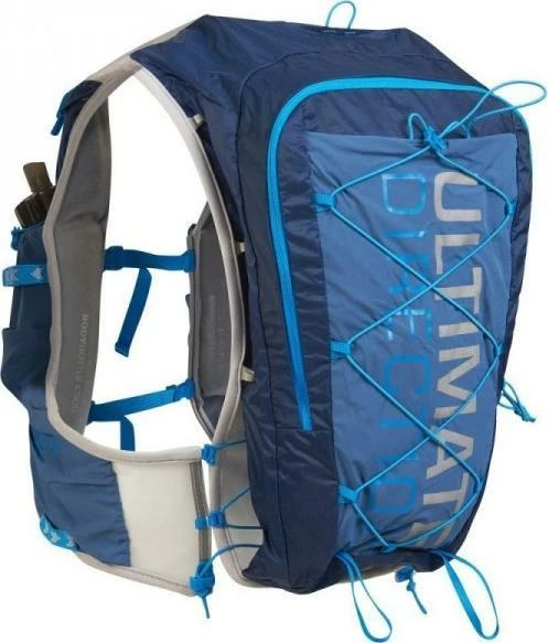 Çantë shpine jelek Ultimate Direction Mountain Vest 5.0 13.4 L, me xhep për bladder 2 L dhe 2x500 ml soft flask, Navy
