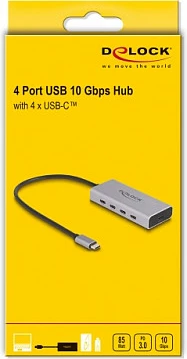 USB-C hub DeLOCK 5 porta, 4x USB-C + USB-C PD 85W, 10Gbps, 30cm, gri