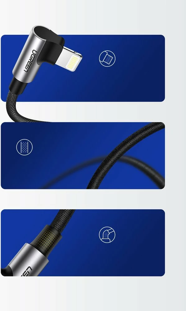 Kabllo Ugreen US299 60521 Lightning/USB-A, 1m, MFi, E zezë