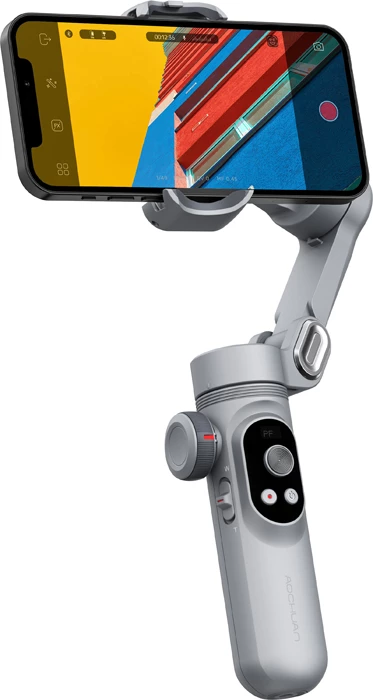 Gimbal për celular AOCHUAN Smart X Pro Standard, 3-bosht, 3200 mAh, OLED, karikim pa kabllo, me tripod, gri