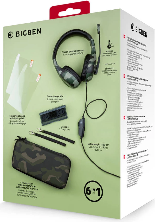 Set aksesorësh gaming Nacon 6-in-1 Camo Pack për Nintendo Switch & Switch Lite, camouflage