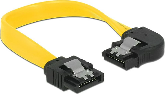Kabllo SATA DeLOCK 83957, 10 cm, SATA 7-pin, 6 Gb/s, straight në njërën anë, këndore majtas në tjetrën, zezë/verdhë