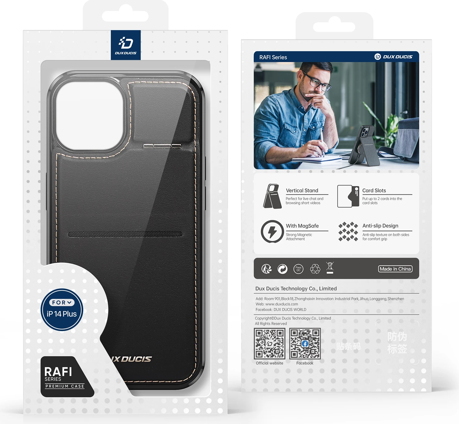 Mbështjellës Dux Ducis Rafi Mag për iPhone 14 Plus, me MagSafe, RFID Blocker, e zezë