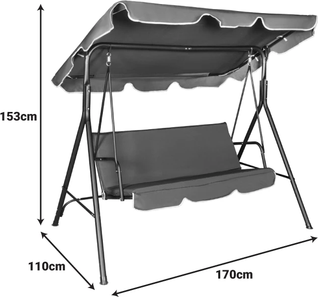 Lëkundëse kopshti Globo, metalike, jeshile, material pëlhurë me vija jeshile-bardhë, 170x110x153cm