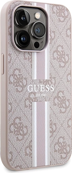 Mbështjellës Guess 4G Printed Stripes MagSafe për iPhone 15 Pro, Rozë