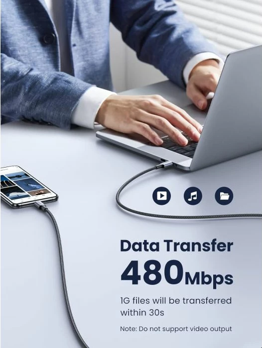 Kabllo USB-C në USB-C UGREEN 70427 PD 100W 1 m, e zezë/gri