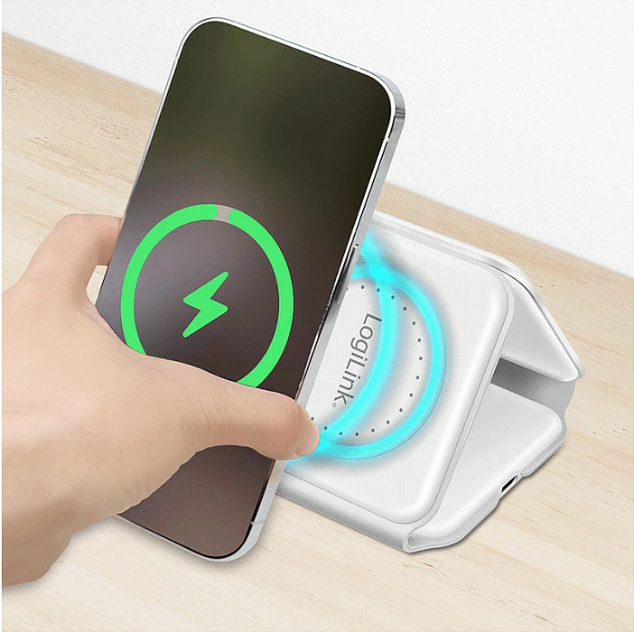 Karikues wireless magnetik LogiLink 3n1 për pajisje Apple, i bardhë