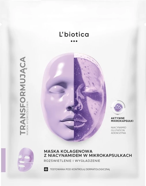 Maskë fytyre për femra L'biotica Collagen Mask me Niacinamide në Mikro-kapsula, 1 copë