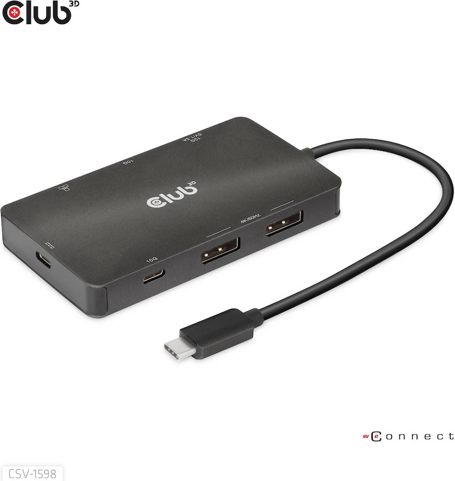 USB-C HUB Club3D CSV-1598, 7 porte, 2xDisplayPort, 2xUSB-A, 2xUSB-C, LAN, 4K60Hz, e zezë