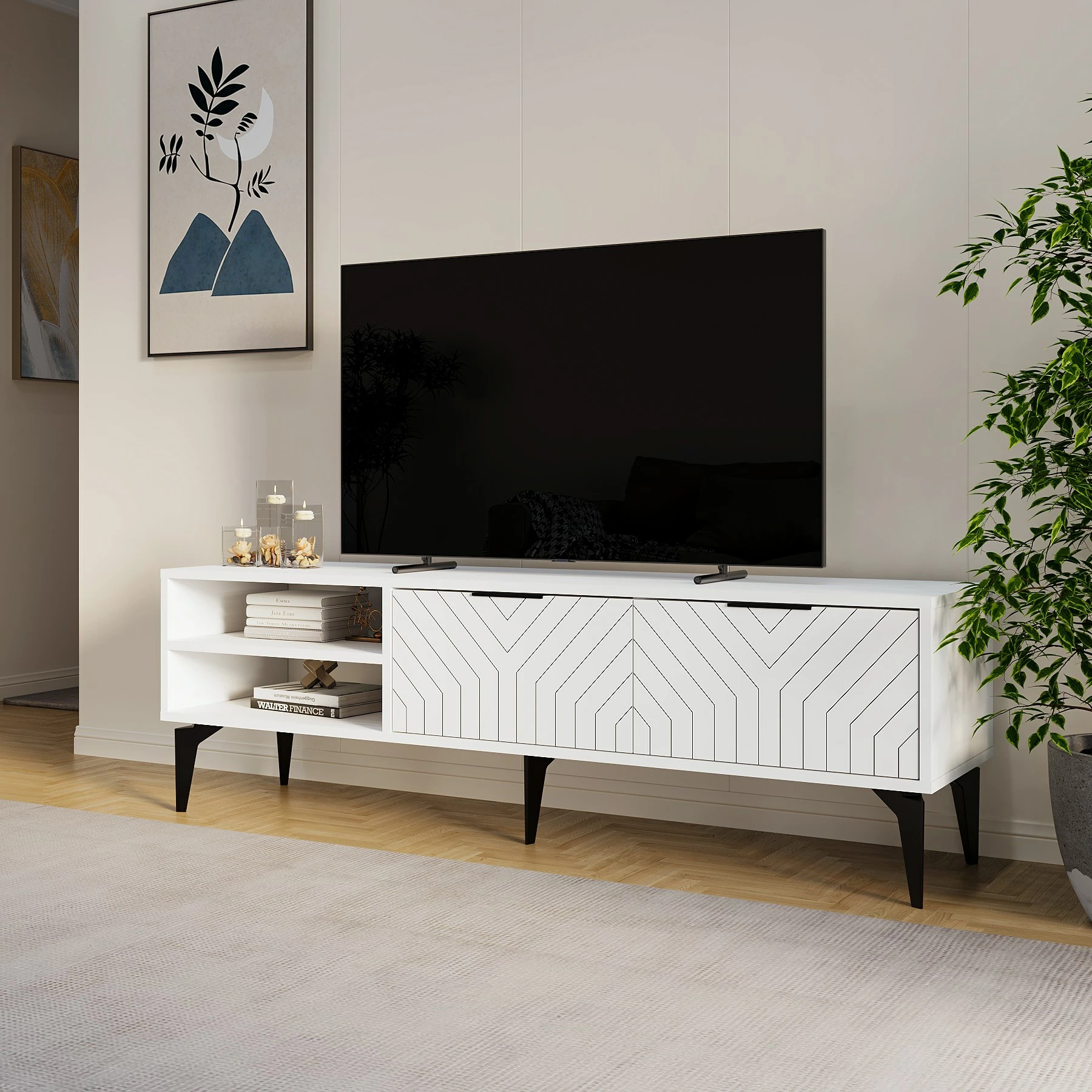 Komodë TV Skye Decor Regina, e bardhë