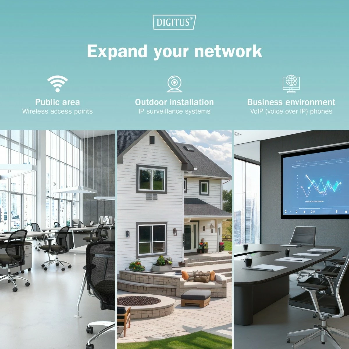 Adapter PoE+, Digitus, DN-95103-3, IEEE 802.3af/at, 55V 30W, 10/100/1000 Mbps, deri 100 m, e zezë