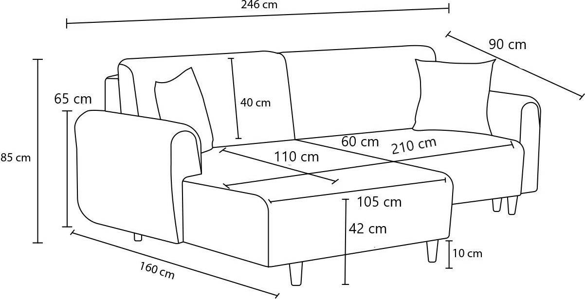 Kënd-sofë krevati Atelier del Sofa, kënd djathtas, ngjyrë gri
