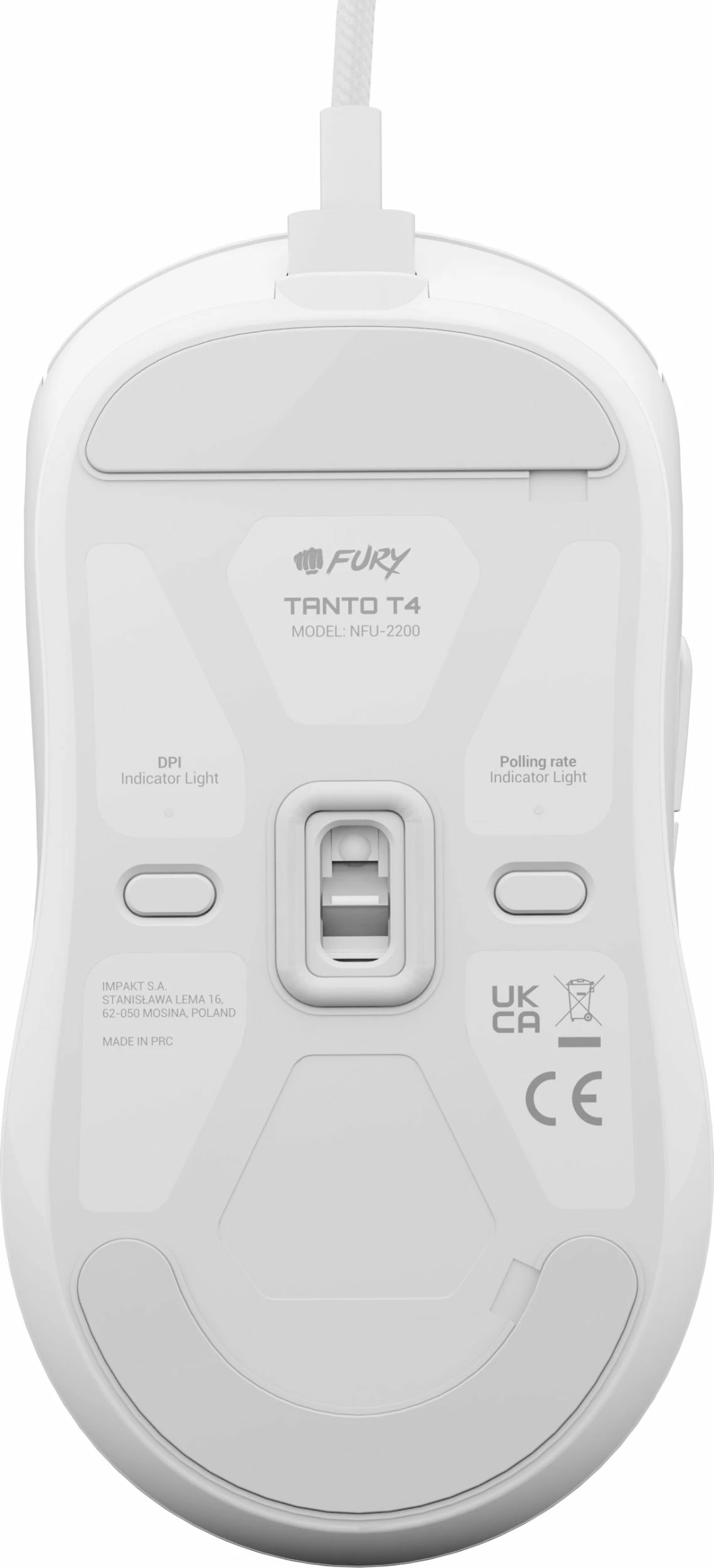 Maus gaming Fury Tanto T4 NFU-2200 me kabllo USB, 12000 DPI, 7 butona, 46 g, i bardhë