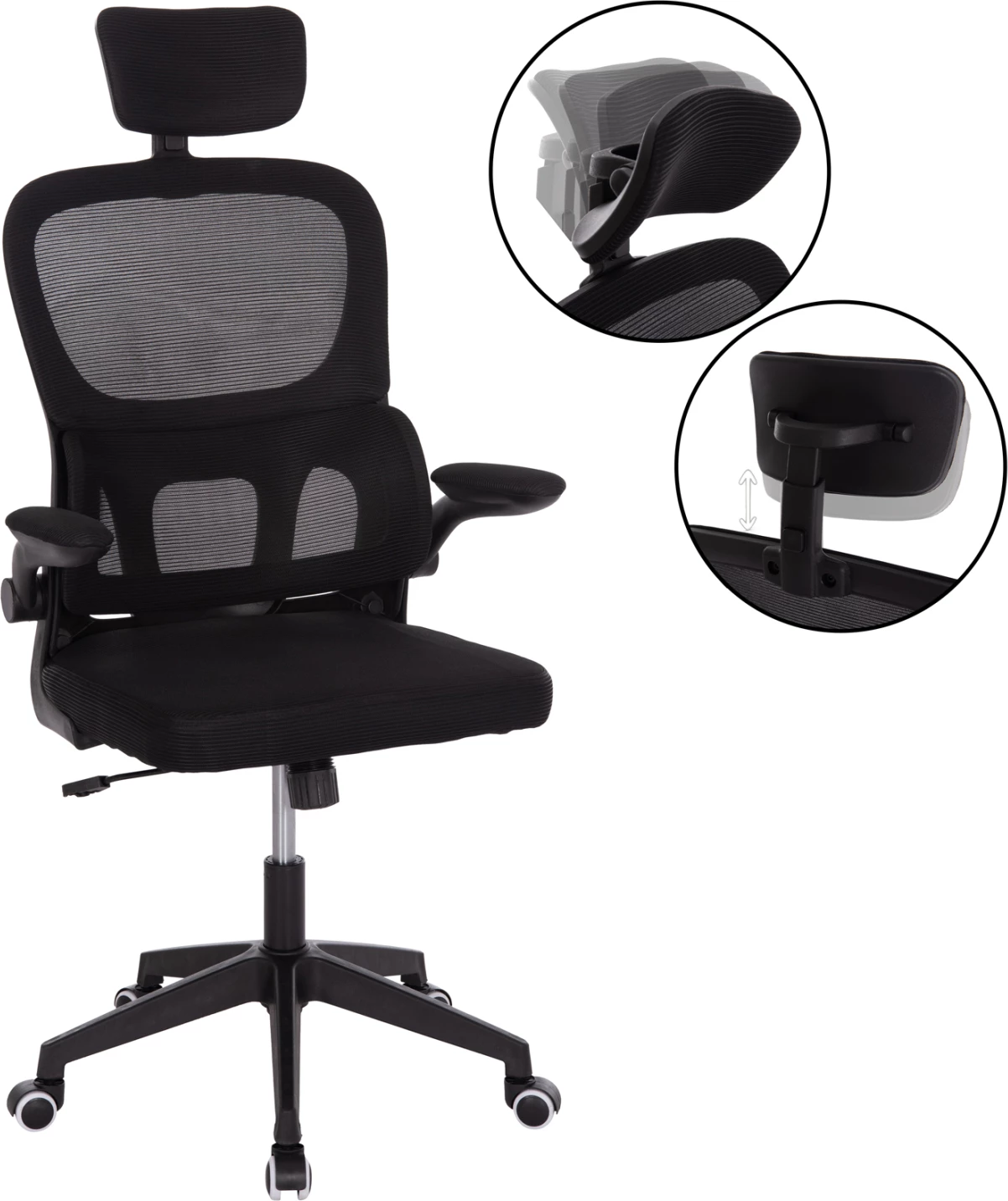 Karrige zyre Baston, rrjetë e zezë, FH18236.01, 64x60x117-127cm